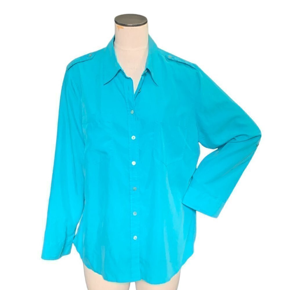Chico's Button Down‎ Shirt/Blouse Sz 3 (XL/16) Turquoise #117A